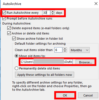 Outlook AutoArchive Settings