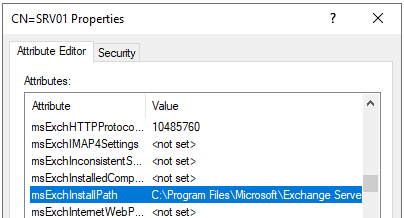 check the msExchInstallPath attribute